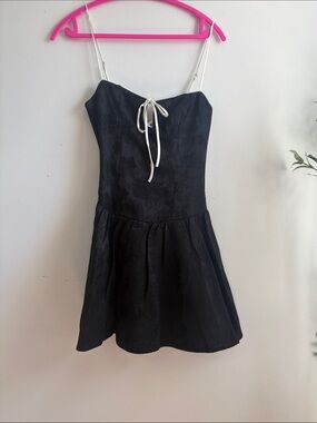 Black Mini Dress with Cream Contrast Straps